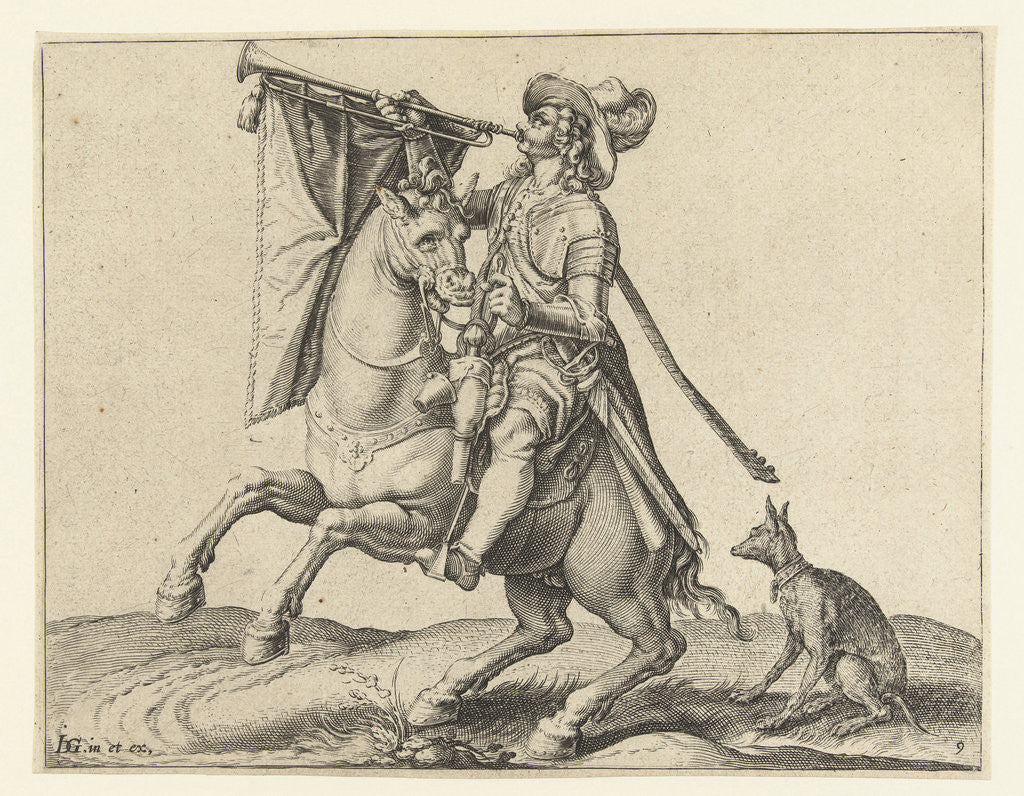 Detail of Trumpeter on horseback by Jacob de Gheyn II