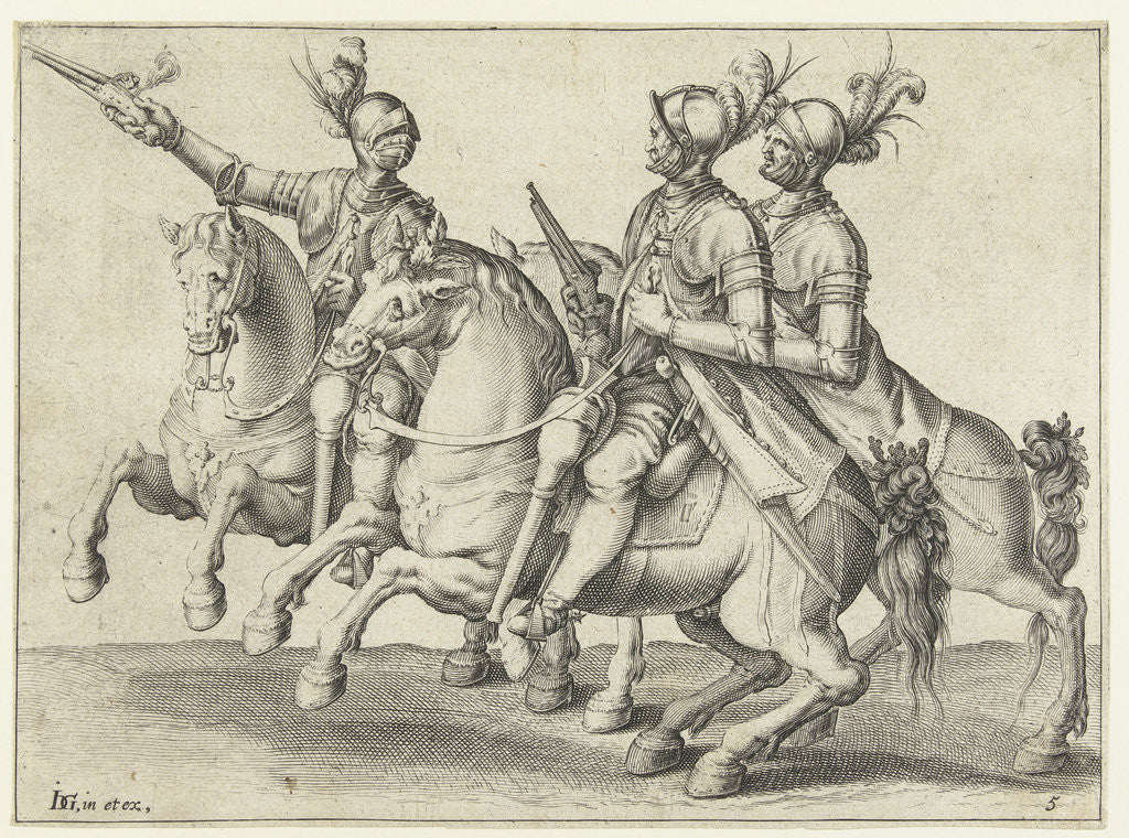 Detail of Three riders with guns by Jacob de Gheyn II