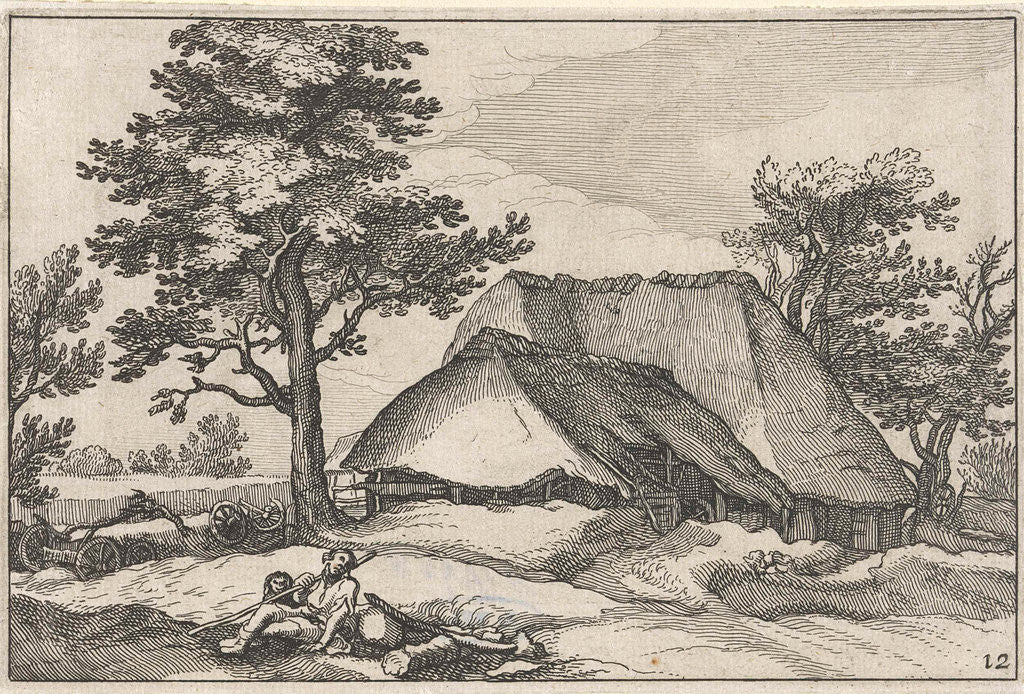 Detail of Farm and shepherd with his dog by Boëtius Adamsz. Bolswert