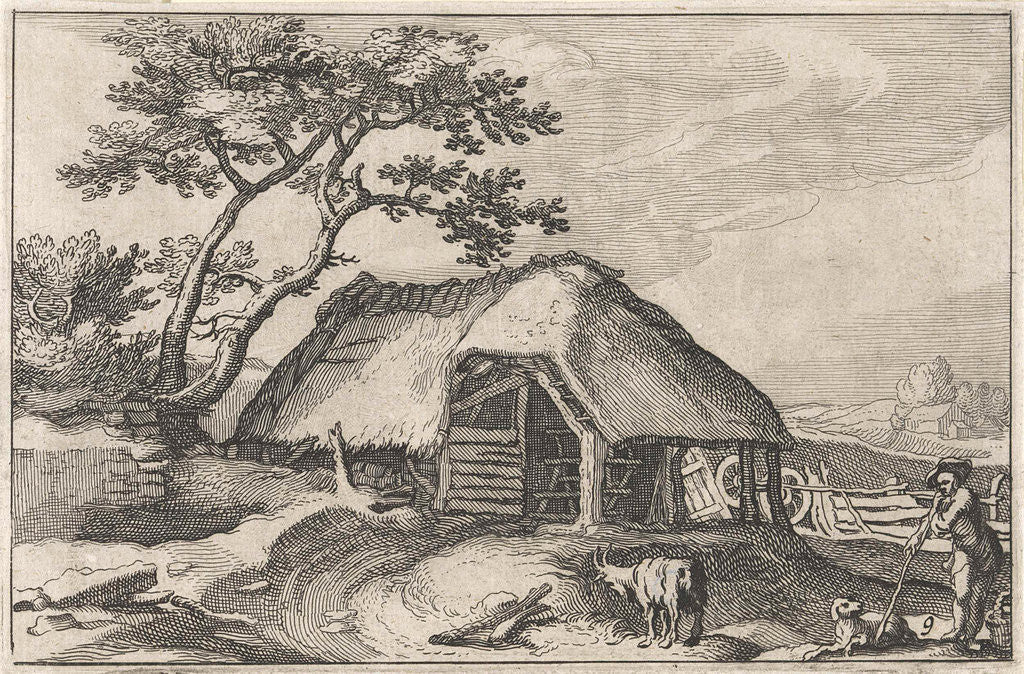 Detail of Farm and shepherd with dog and goat by Boëtius Adamsz. Bolswert