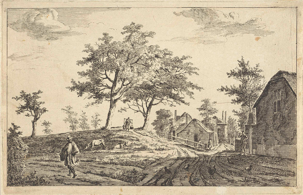 Detail of View of a road through a village by Adrianus Serné