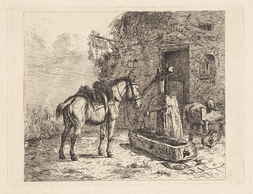 Detail of Horse before an inn by Abraham Hendrik Winter