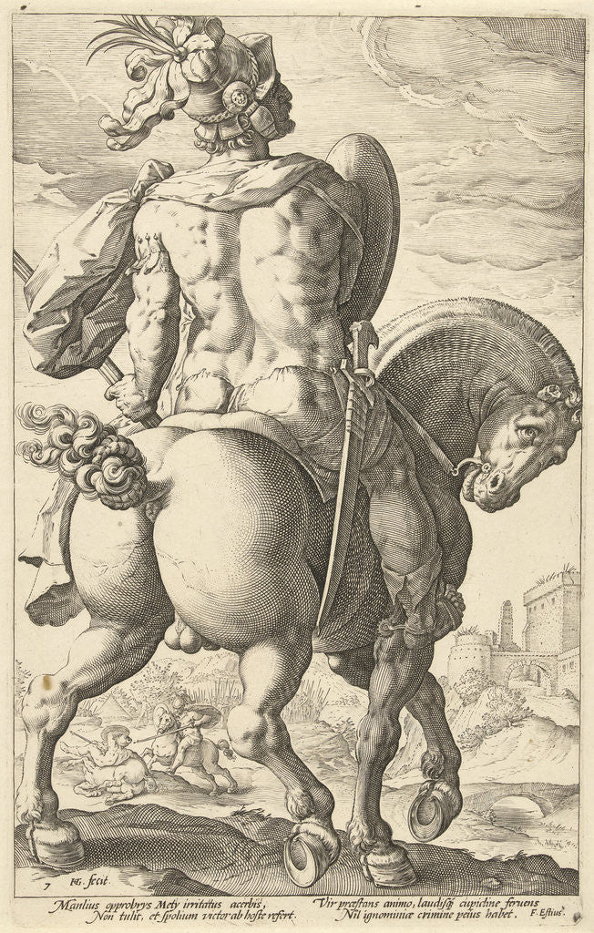 Detail of Titus Manlius on horseback by Hendrick Goltzius