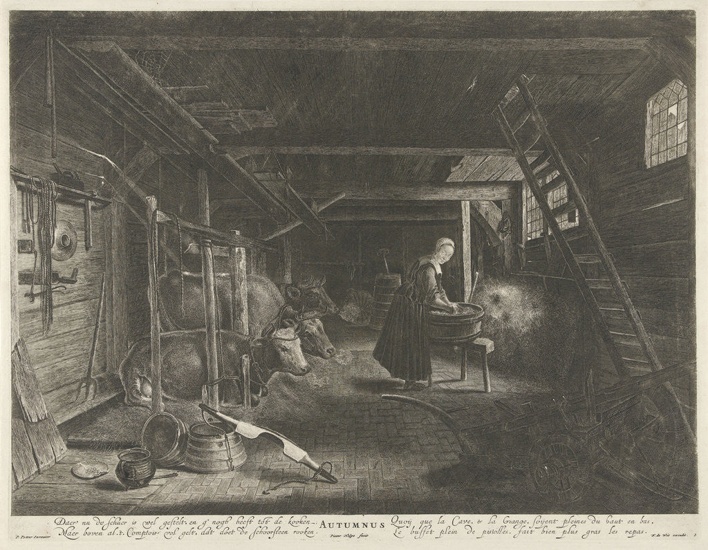 Detail of Stable with cows: the autumn season by Frederik de Wit