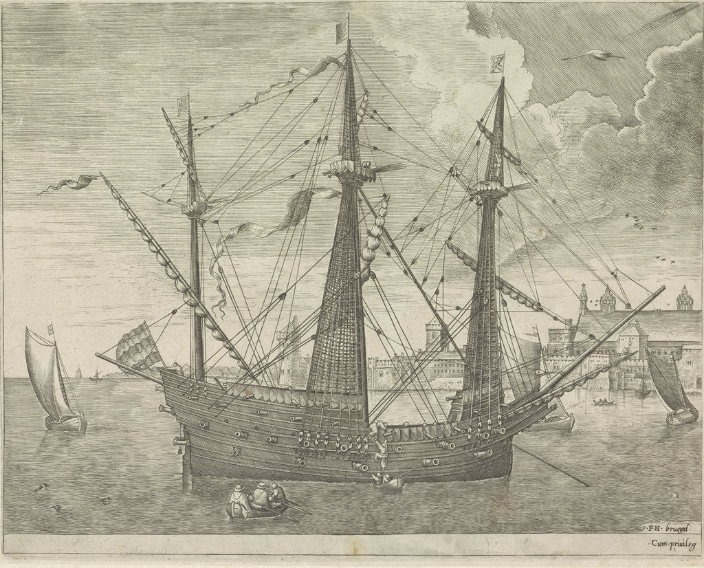 Detail of Three-master anchor at a town by unknown