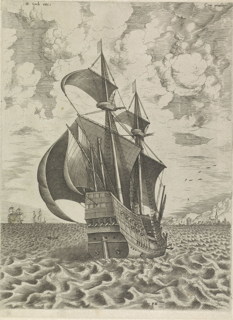 Detail of Warship towards the harbor by Hieronymus Cock