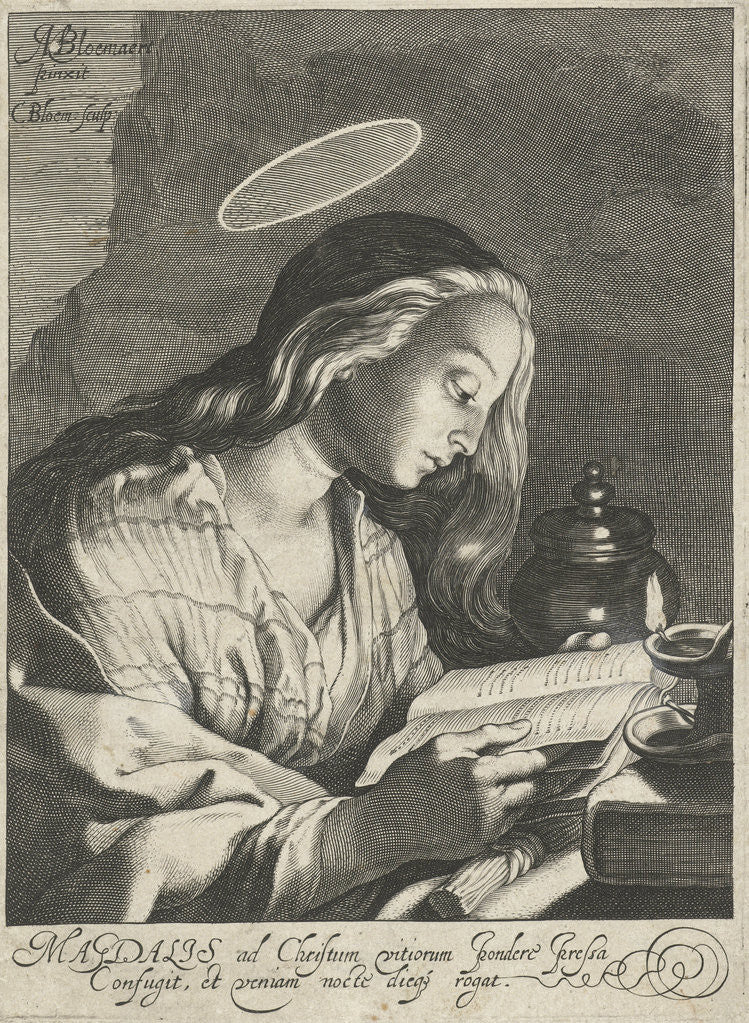 Detail of Mary Magdalene reading by Cornelis Bloemaert II