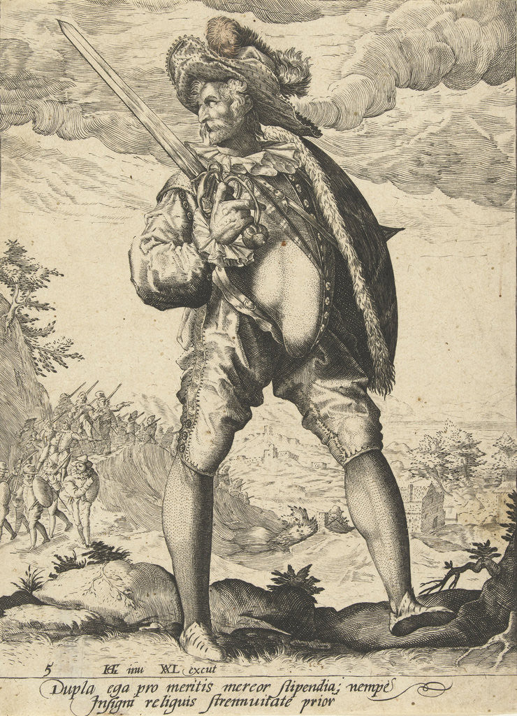Detail of Soldier with sword and shield by Hendrick Goltzius