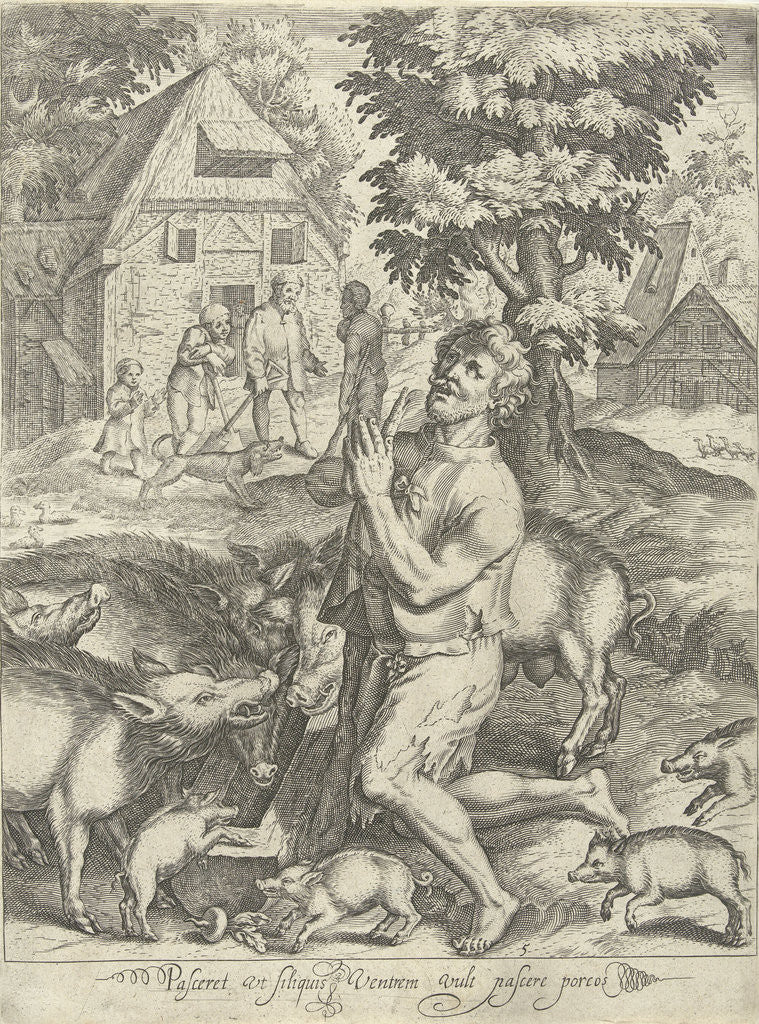 Detail of Prodigal son as a swineherd by Nicolaes de Bruyn