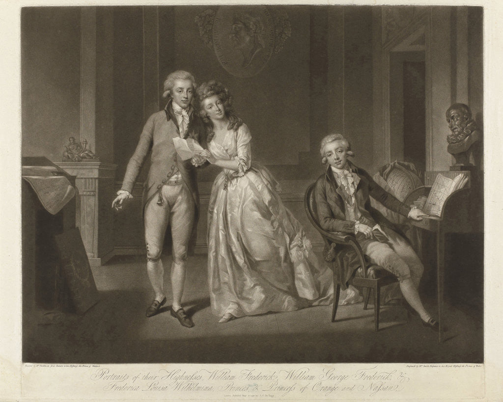 Detail of Frederika Louisa Wilhelmina, Princess van Oranje-Nassau, with her brothers Willem and Frederik by A.C. de Poggi