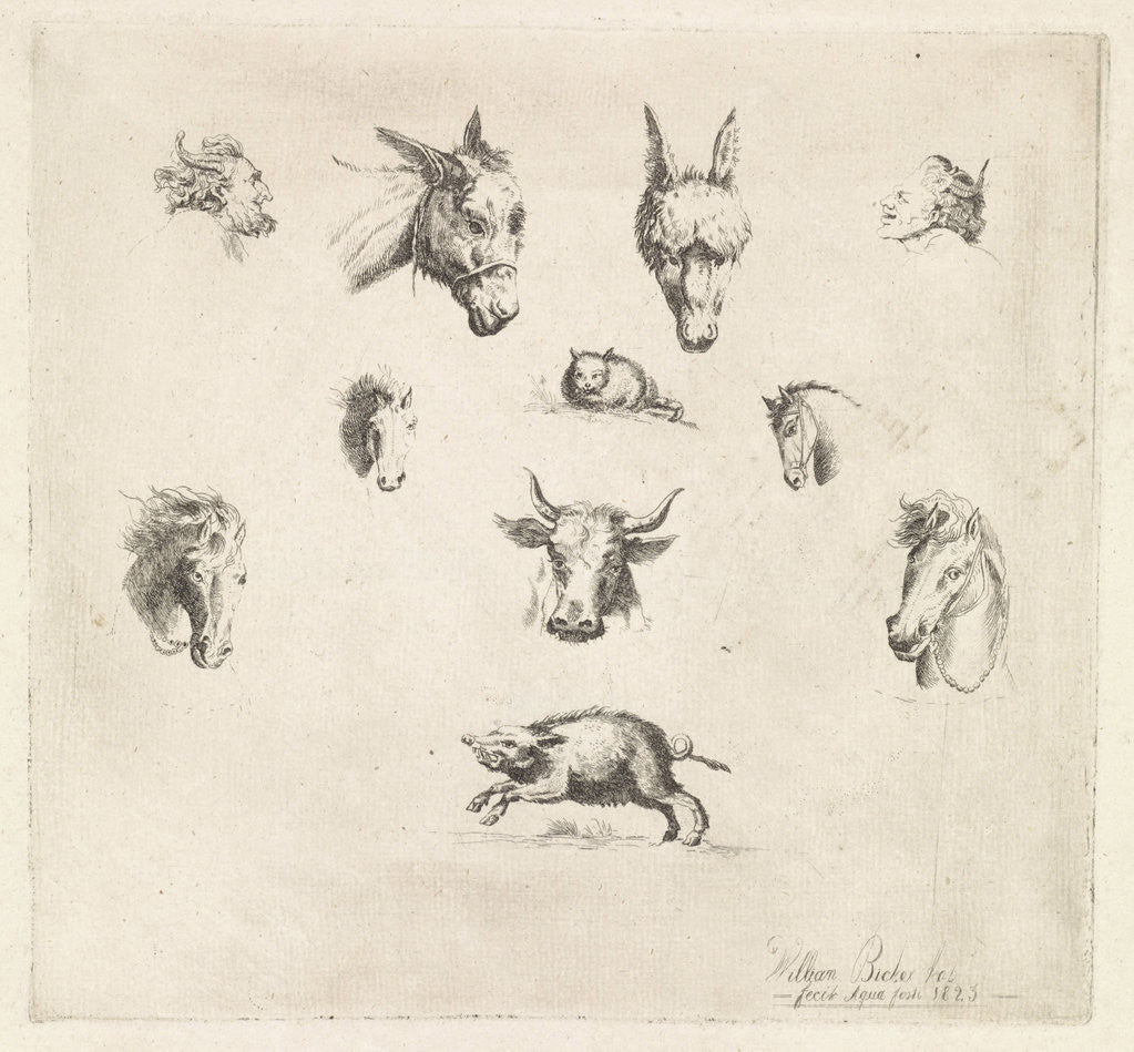 Detail of Animal heads and satyrs by William Bikker-Top