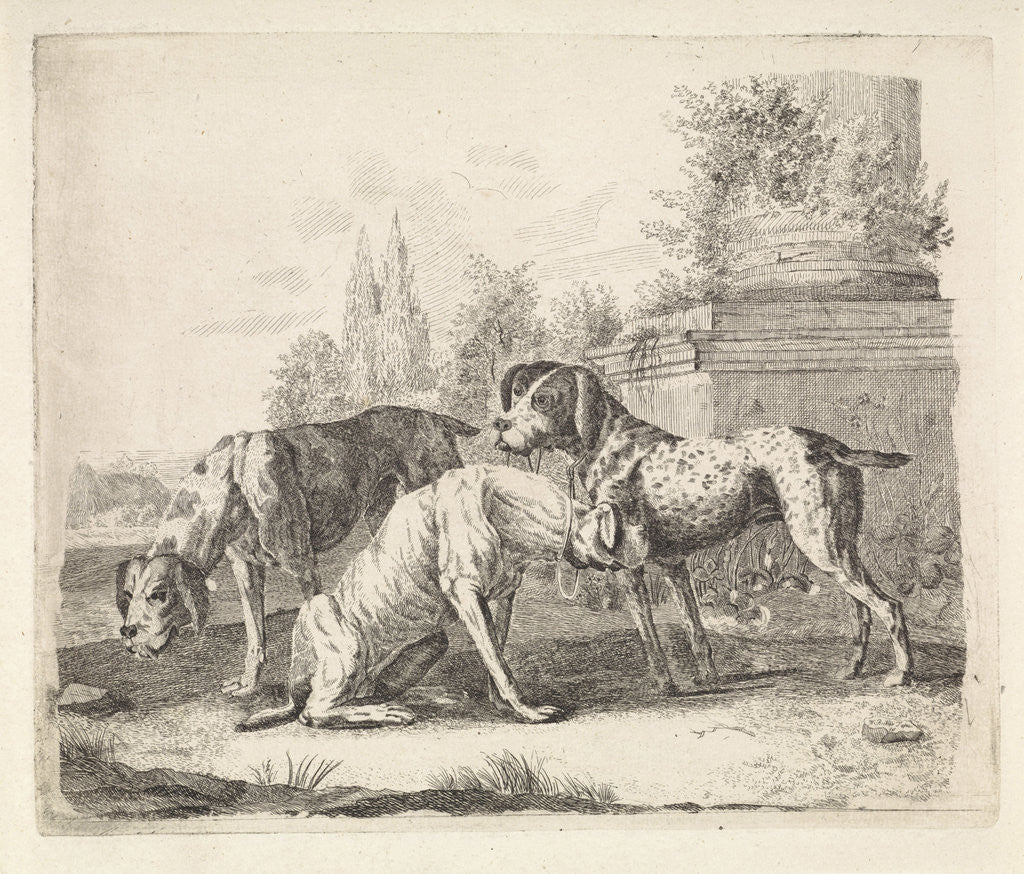 Detail of Three dogs at the foot of a pillar by William Bikker-Top