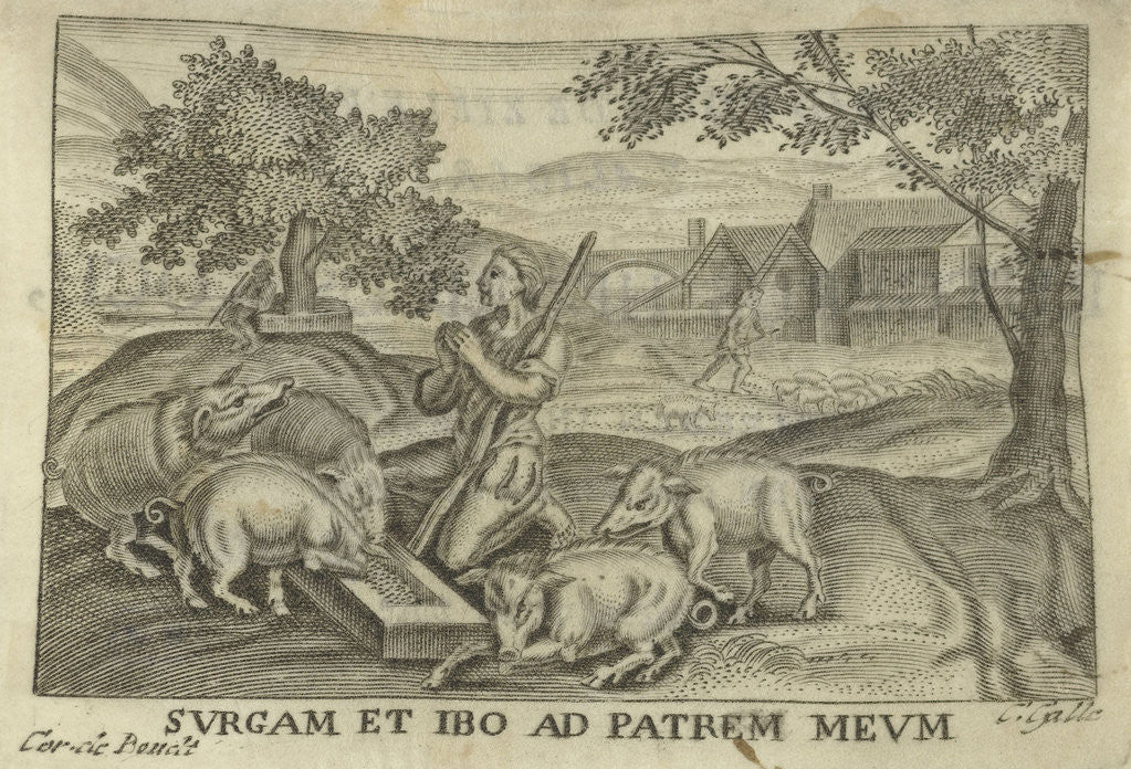 Detail of The prodigal son as a swineherd by Cornelis de Bout