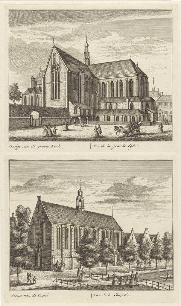 Detail of Two views in Alkmaar with the Great Church and the Chapel Church, The Netherlands by Abraham Rademaker