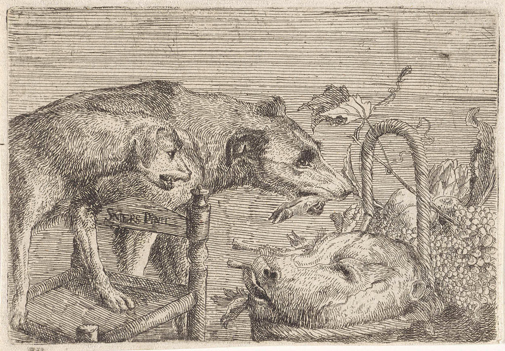 Detail of Two dogs and a basket with food by Frans Snijders