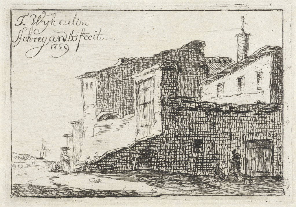 Detail of View of an Italian town or village by T. Wijk J.