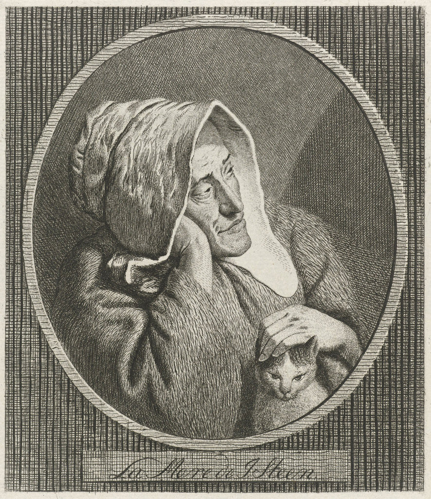 Detail of An old woman with cat by Theodorus de Roode