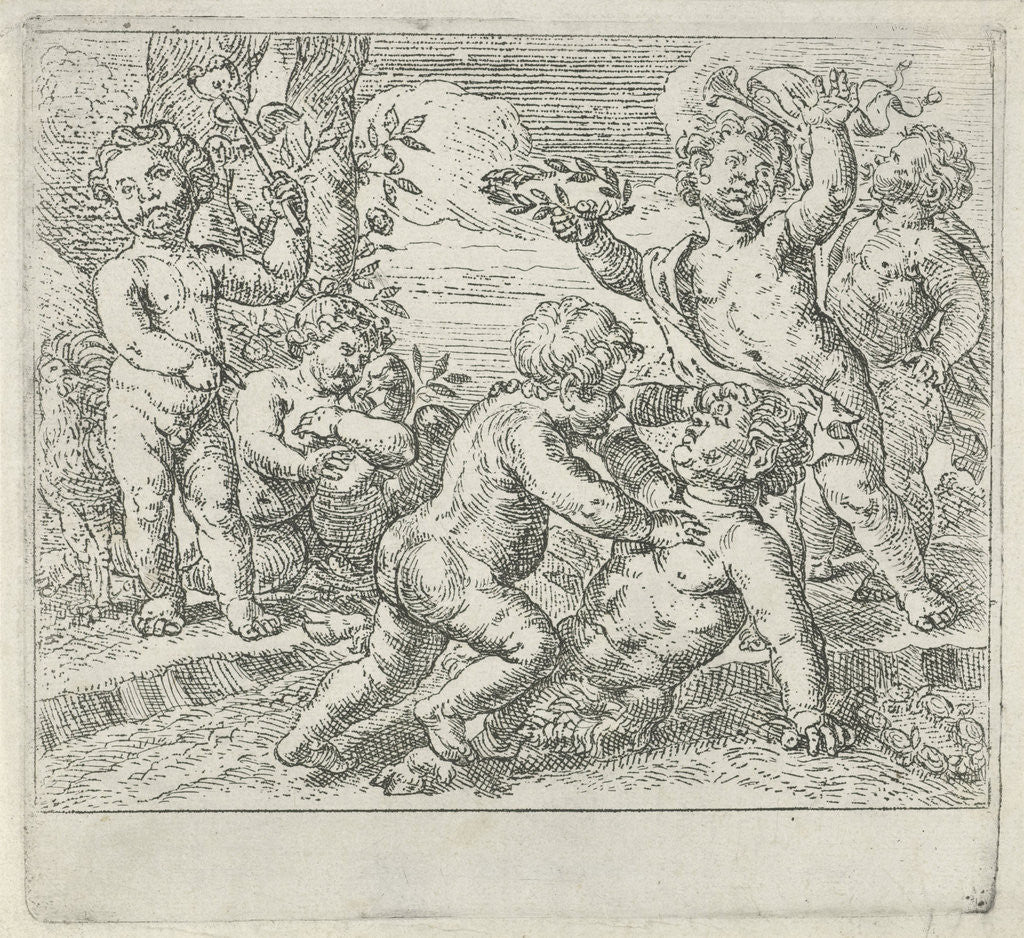 Detail of Fighting putti by Peter van Lint
