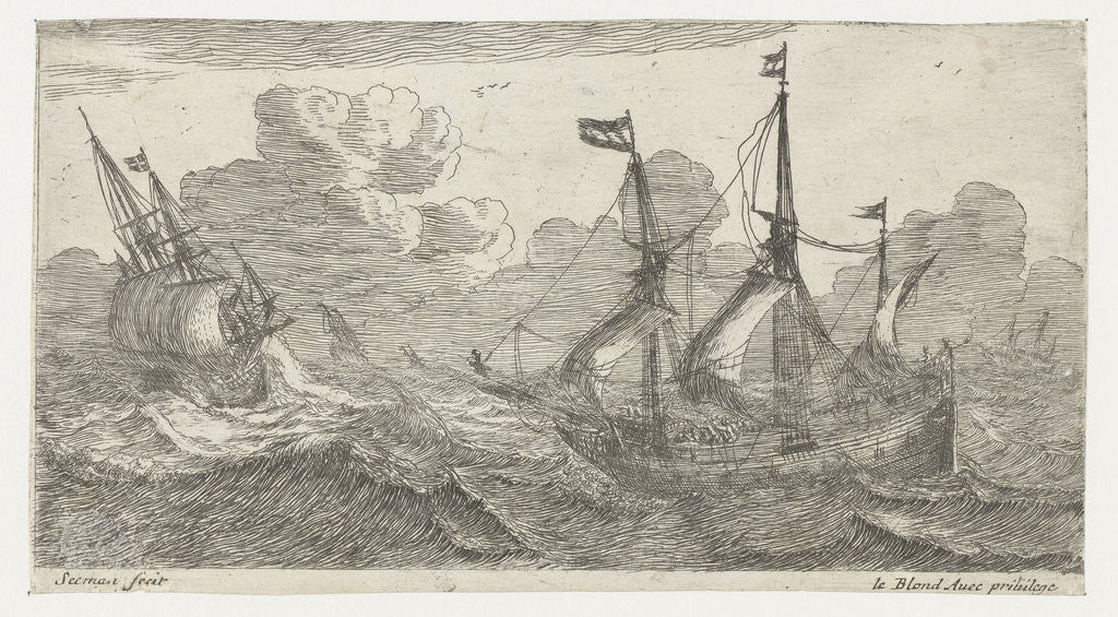 Detail of Sailing in rough seas by Le Blond