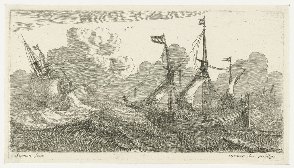 Detail of Sailing in rough seas by Pierre Drevet