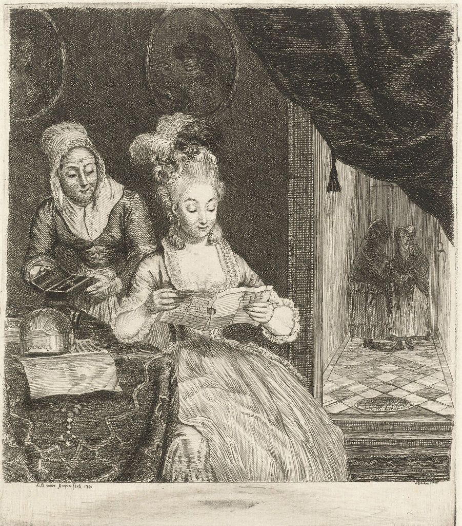 Detail of Young woman reading a letter by Louis Bernard Coclers