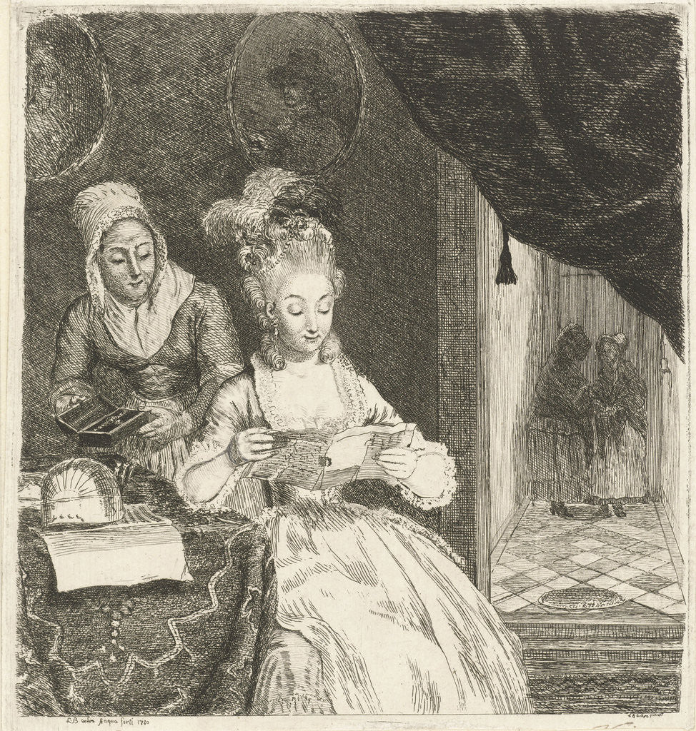 Detail of Young woman reading a letter by Louis Bernard Coclers