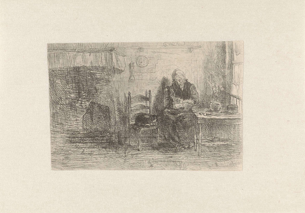 Detail of Interior with old woman by Jozef Israëls