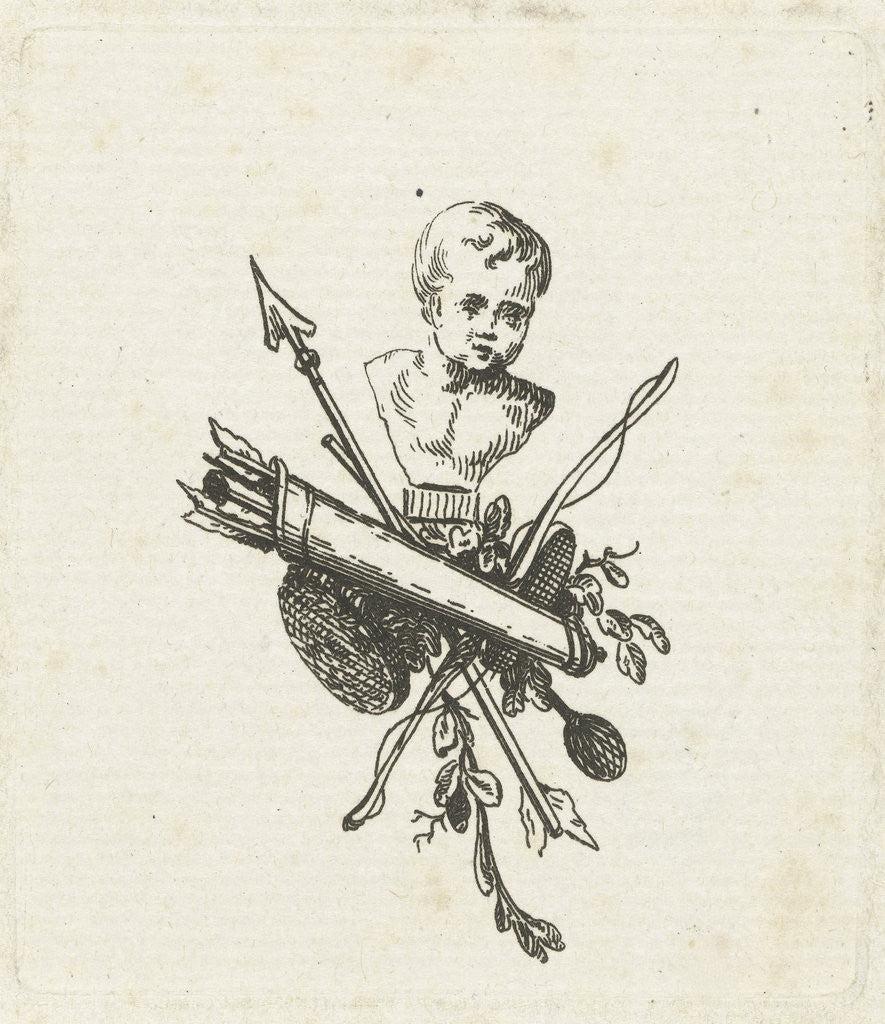Detail of Vignette with bust of Amor, bows and arrows and quiver by Willem Bilderdijk