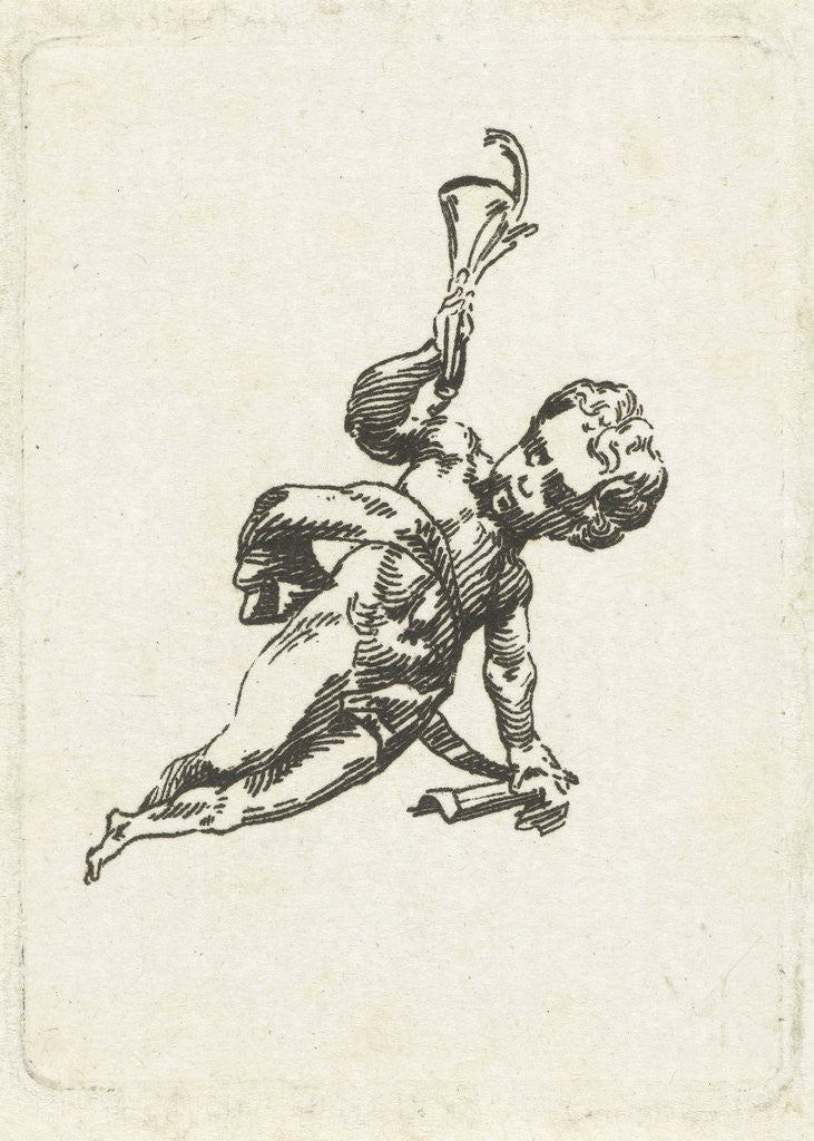 Detail of Vignette with putto with trumpet and palm by Willem Bilderdijk