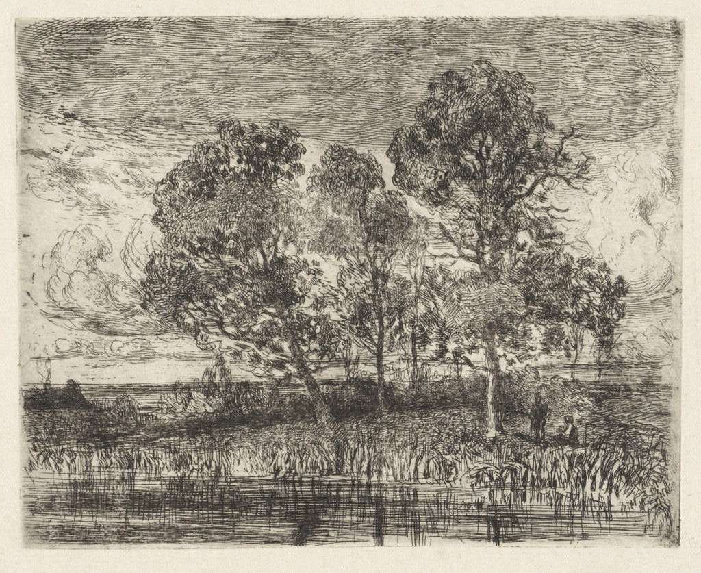 Detail of Three trees on a shore by Augustinus Jacobus Bernardus Wouters