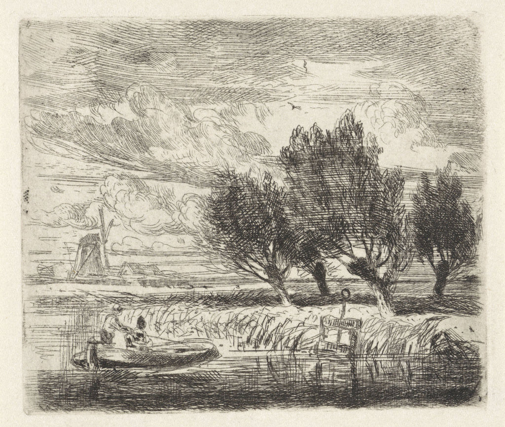 Detail of Willows at the waterside by Augustinus Jacobus Bernardus Wouters