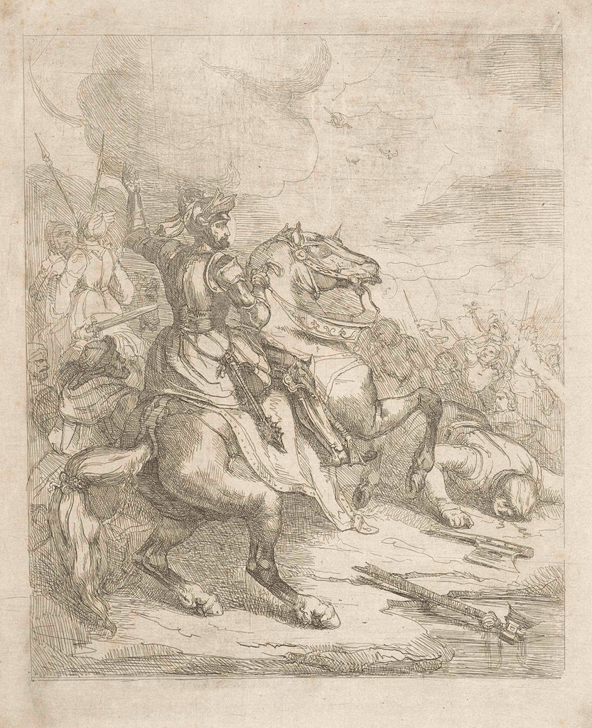 Detail of Henry II, Holy Roman Emperor on horseback in battle by Theodoor Schaepkens