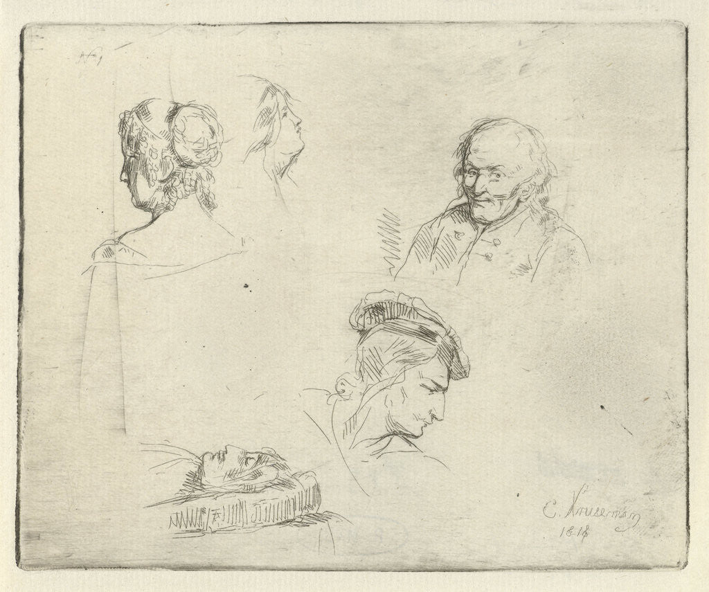 Detail of Study Sheet with different heads by Cornelis Kruseman