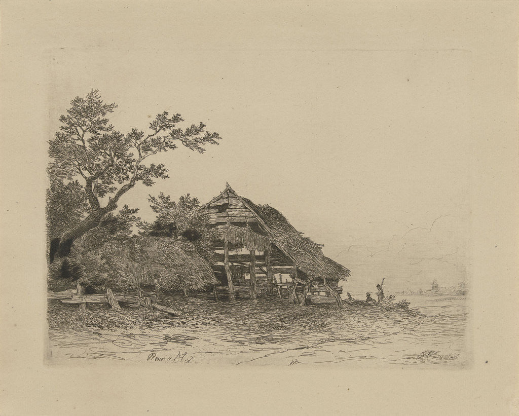 Detail of Landscape with a dilapidated shed by Remigius Adrianus Haanen