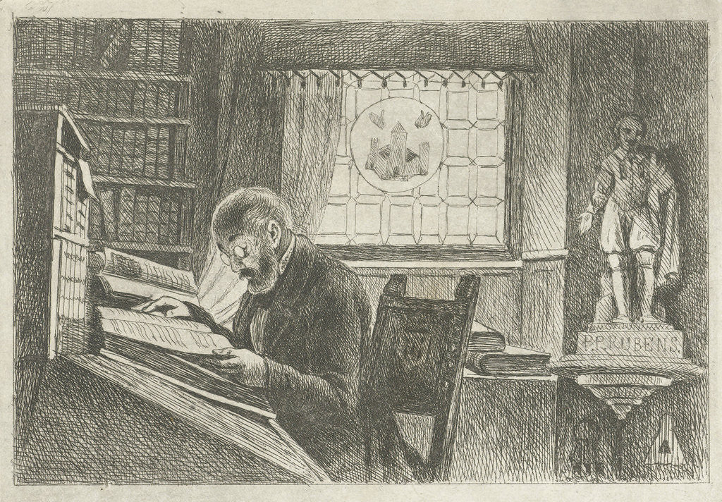 Detail of Portrait of Frederick Verachter at his desk in the archive by Philippus Jacobus van Bree