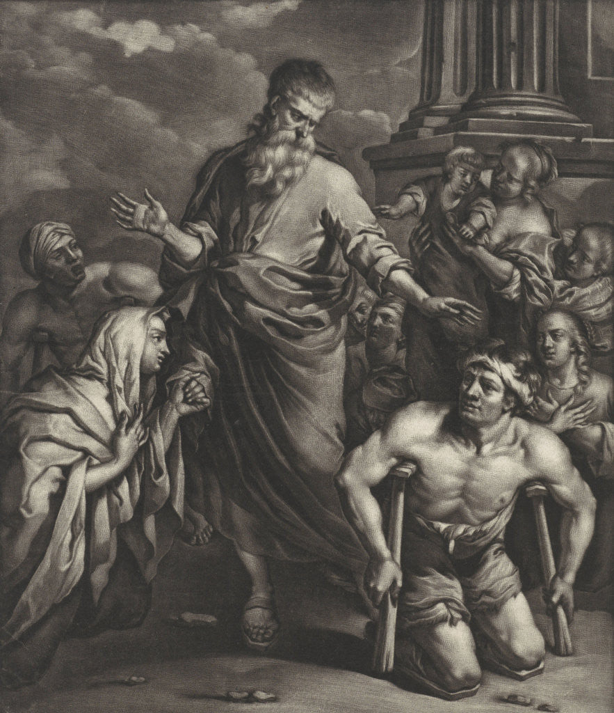 Detail of Peter heals a crippled person before the temple by Jan van Somer