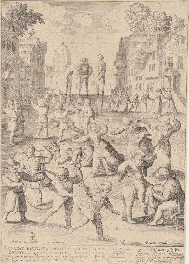 Detail of First life phase of ten years, with children playing by Pieter Goos