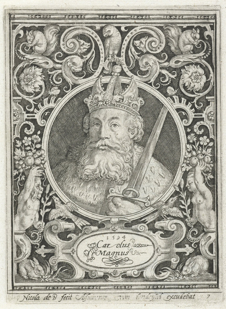 Detail of Portrait of Charlemagne in medallion inside rectangular frame with ornaments by Anonymous