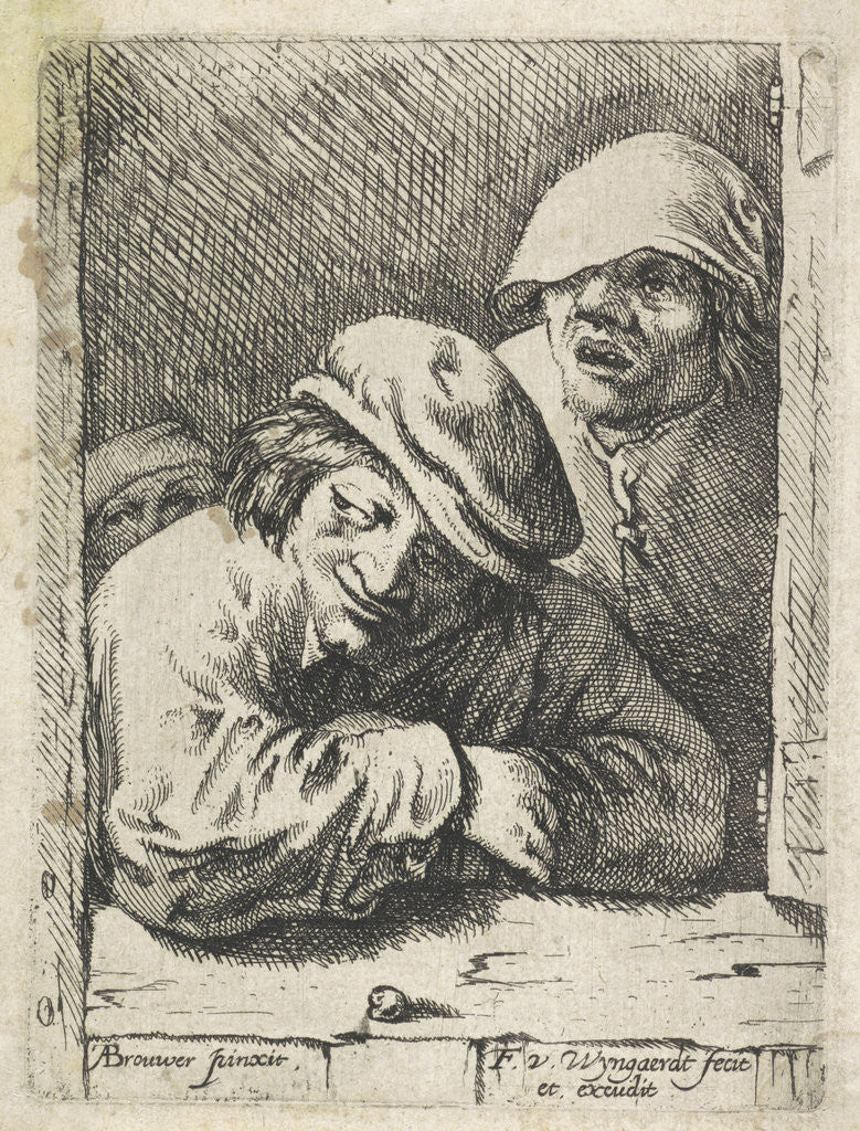 Detail of Three farmers at a window by Frans van den Wijngaerde