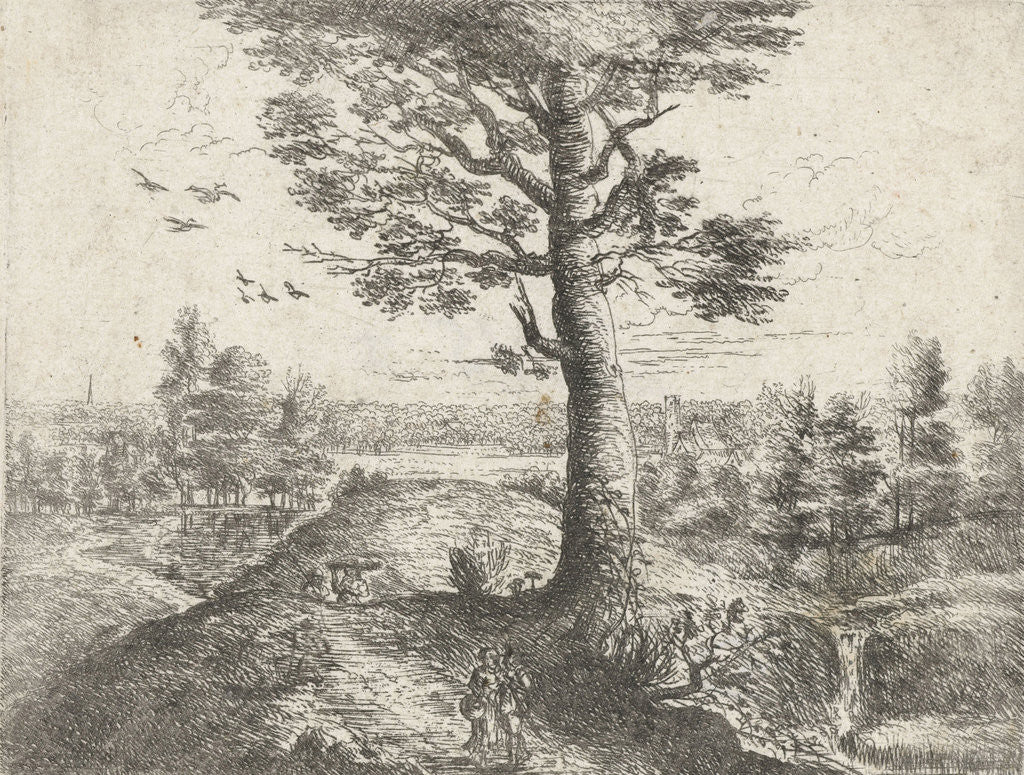 Detail of Landscape with a walking couple by Frans van den Wijngaerde