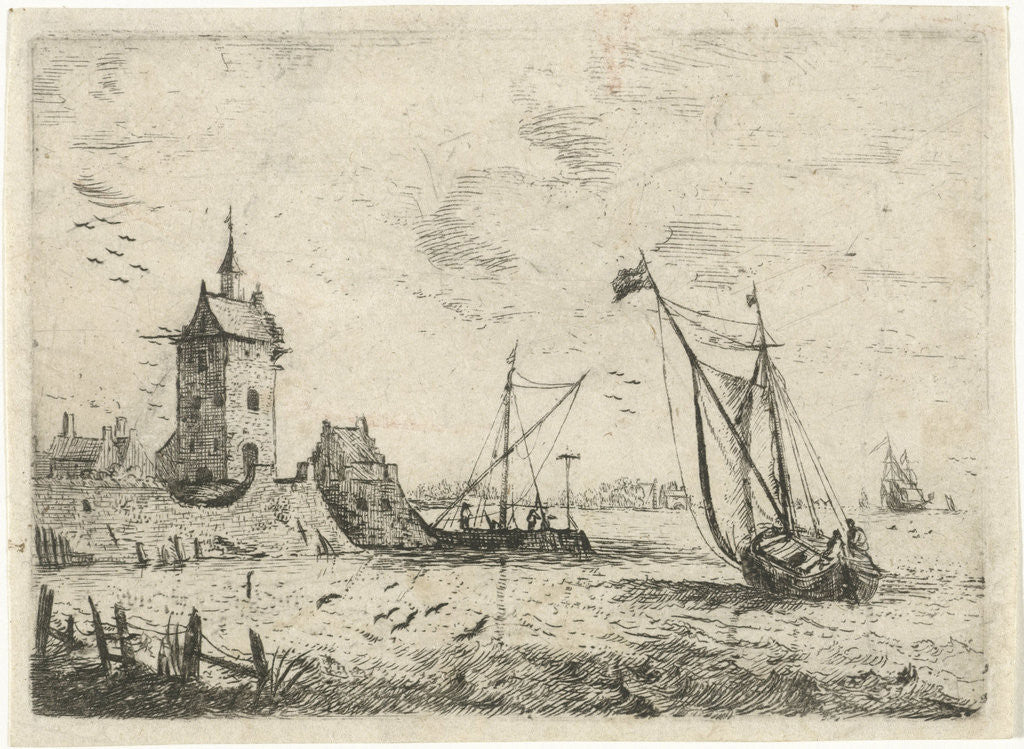 Detail of Harbour scene with a watchtower by Bonaventura Peeters I