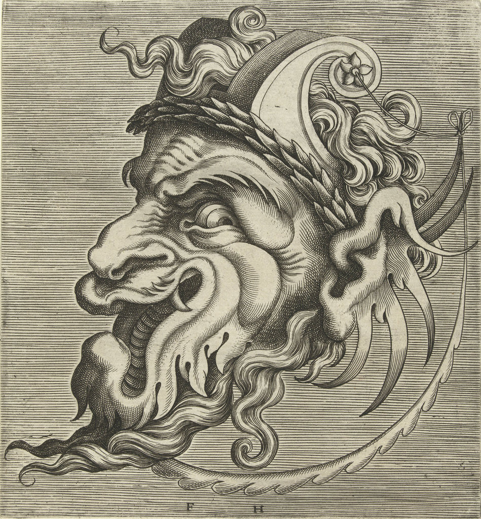 Detail of Mask in profile with two horns by Hans Liefrinck II