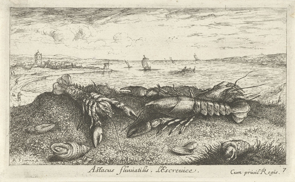 Detail of River Landscape with crayfish in the foreground by Albert Flamen