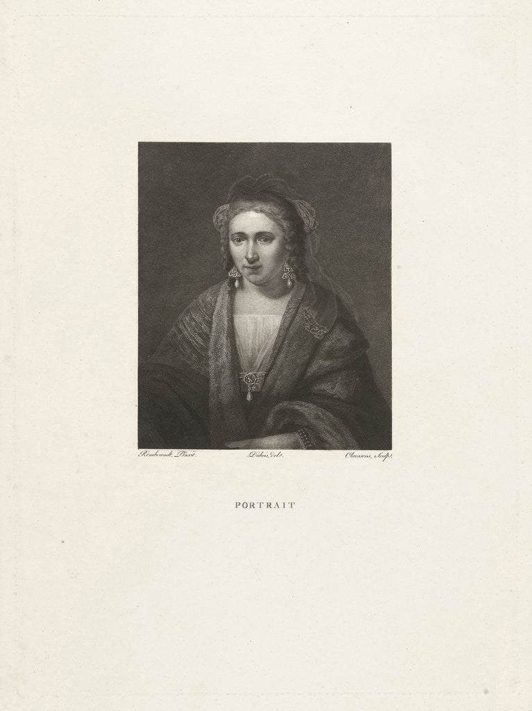 Detail of Portrait of a woman with pearl earrings by Dubois