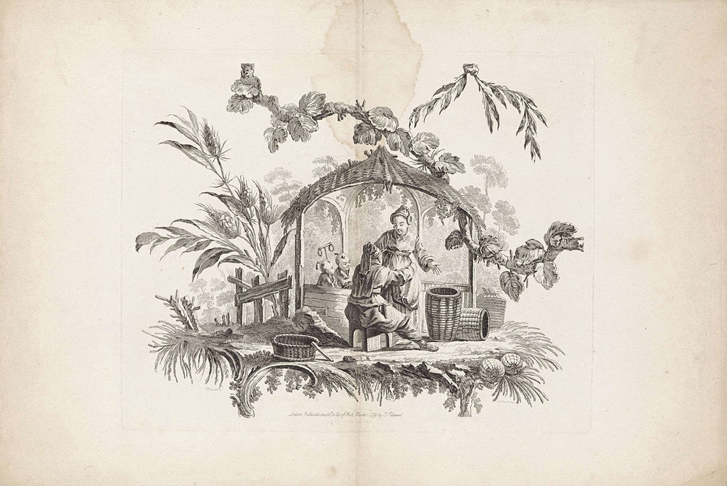 Detail of Chinese dwellings and figures. Suite of six prints. I. Pillement inv. F. A. Aveline sc. London by I Pillement, a Paris chez Bashan, France by Basan