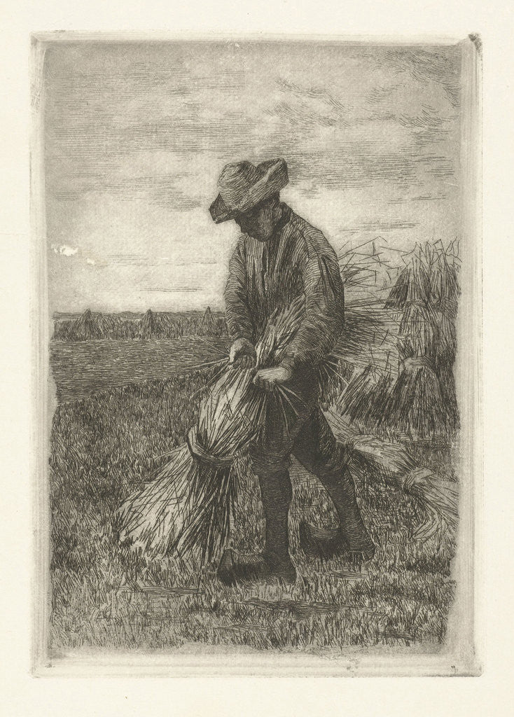 Detail of Man binds sheaf on field with corn by Johanna Henriëtte Besier