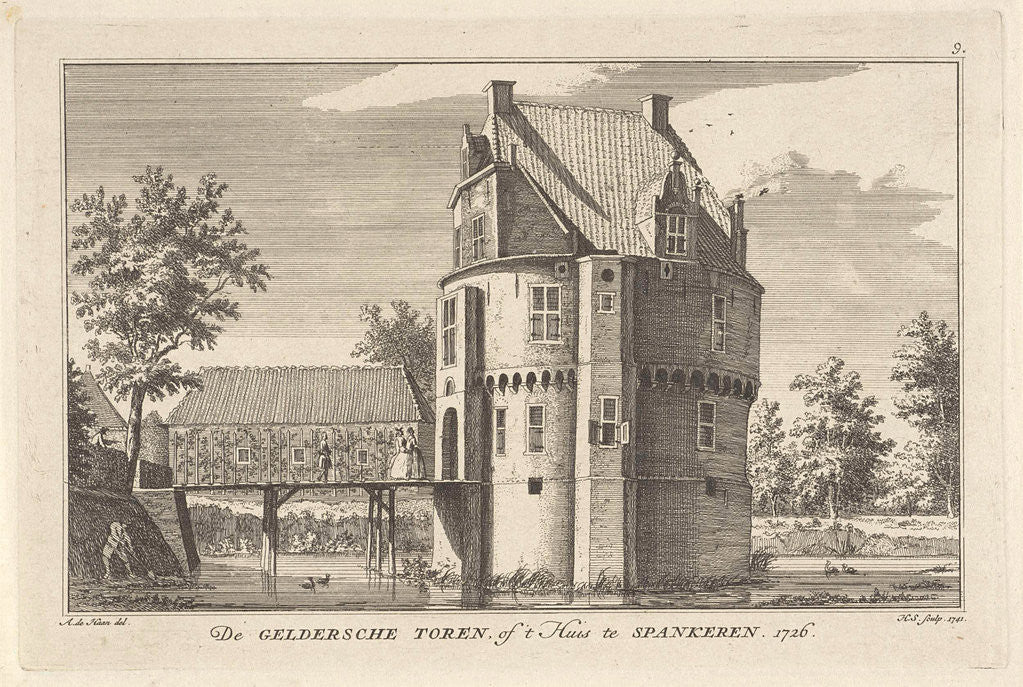 Detail of View of castle Gelderse Toren in Spankeren by Hendrik Spilman