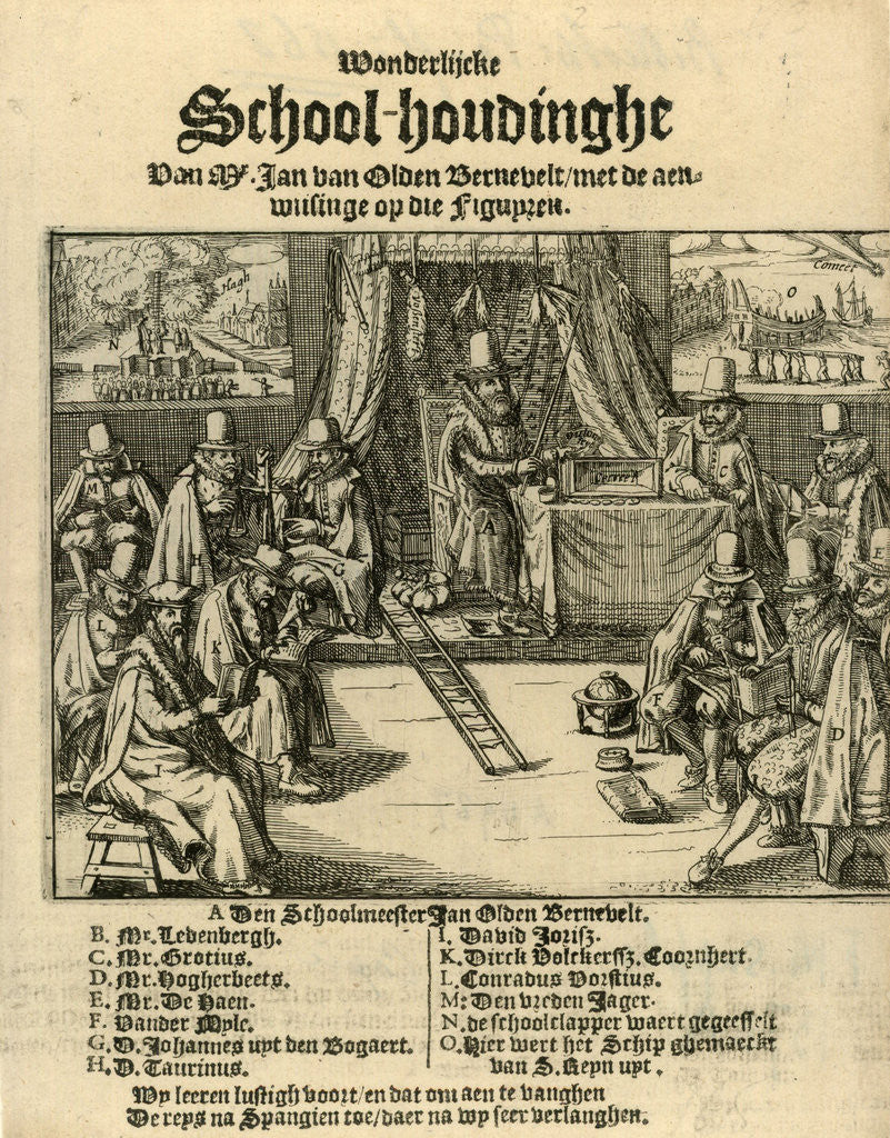 Detail of Title print of the pamphlet in 1618, entitled Wonderlijcke School houdinghe Mr by Anonymous