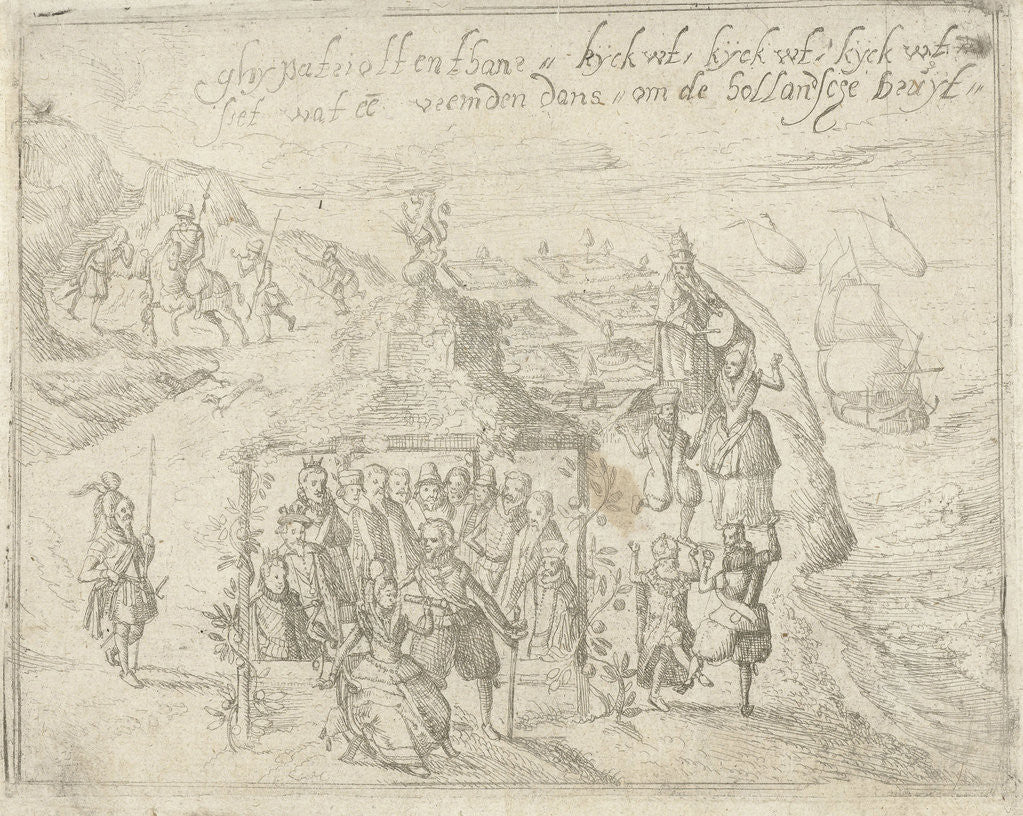 Detail of Title print for the pamphlet, Ghy Patriotten thans kijck uut, kijck uut, Siet wat een vreemden Dans om de Hollandtsche Bruut by Anonymous