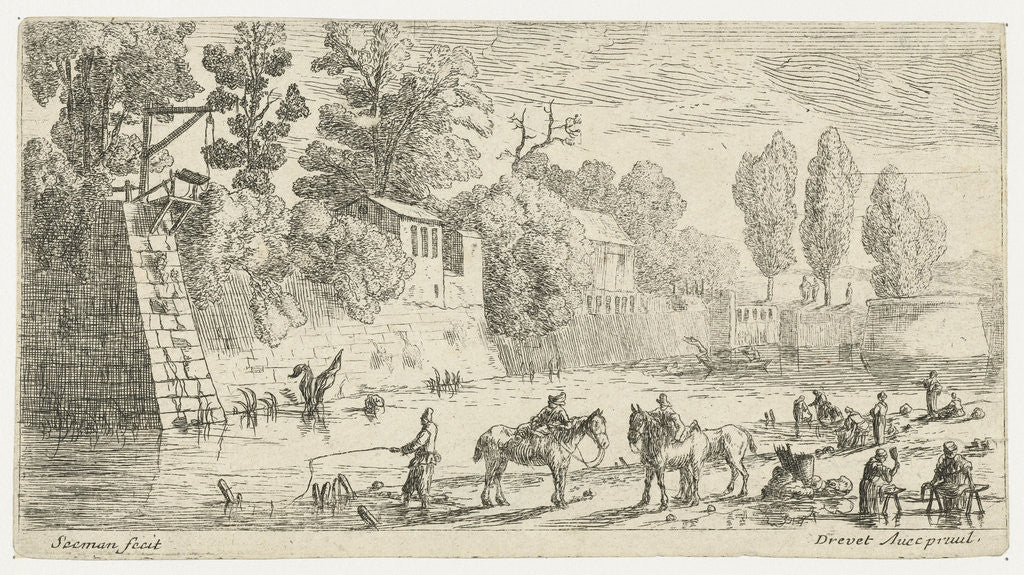 Detail of Women do laundry at a canal by Pierre Drevet